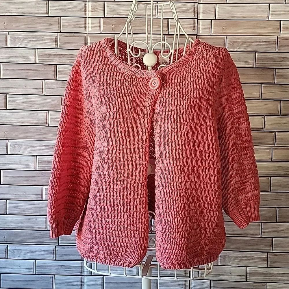 Liz & Co knit cardigan Crocheted - Salmon Pink Womens Size PL